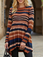 Casual striped print asymmetric T-shirt